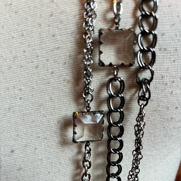 Great piece from NY & Co! Dark and light silver multi chain and crystal necklace - Picture 3 of 8